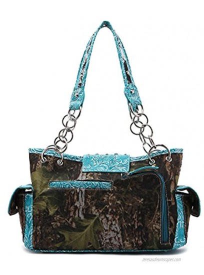 Camouflage Cross Studs Western Style Concealed Carry Purse Women Handbag Country Shoulder Bag Wallet Set