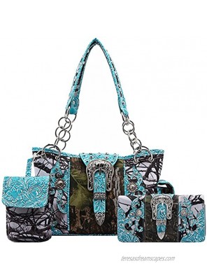 Camouflage Cross Studs Western Style Concealed Carry Purse Women Handbag Country Shoulder Bag Wallet Set
