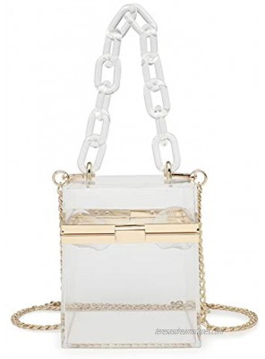 Clear Acrylic Square Box Clutch Purse Bag Transparent Shoulder Crossbody Handbag with Resin Short Handle & Metal Chain Strap