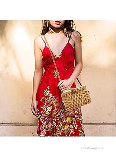 DODOPEN Straw Bags For Women 100% Natural Handmade Rattan Bags Natural Shoulder Leather Straps Natural Chic