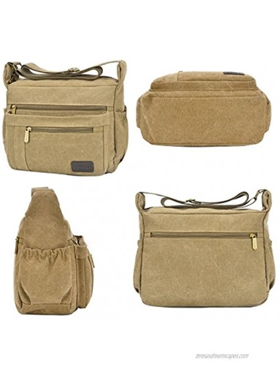 Fabuxry Light Weight Canvas Shoulder Bag for Women Messenger Handbags Cross Body Multi Zipper Pockets Bag