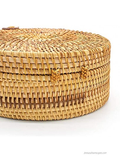 Handwoven Round Rattan Bag Women Beach Straw Woven Crossbody Bag Shoulder Bag with Leather Strap Gift for Women Girls