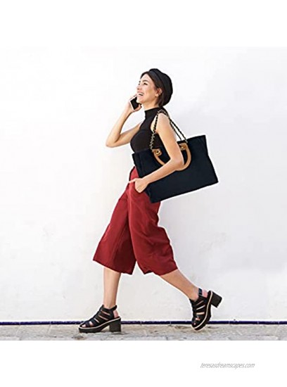 Hidora Women Canvas Satchel Handbag Shoulder Bag Large Totebag With Chain