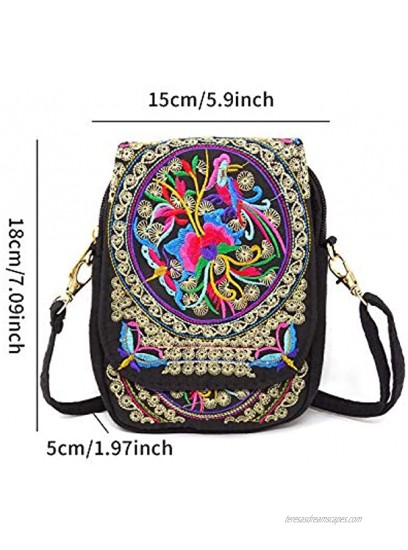 Honbay Yunnan Ethnic Style Handmade Embroidered Crossbody Bag Mini Flip Canvas Shoulder Bag for Women and Girls