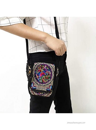 Honbay Yunnan Ethnic Style Handmade Embroidered Crossbody Bag Mini Flip Canvas Shoulder Bag for Women and Girls