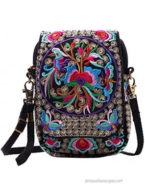 Jiyaru Women Embroidered Purse Cellphone Wallet Crossbody Bag Mini Shoulder Bag