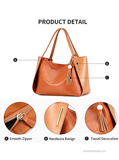 Kattee Women's Genuine Leather Tote Handbags Top handle Purses with Tassel Decoration