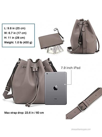 Large Bucket Bags for Women,Drawstring Shoulder Purse and Cross body Handbags with 1 Zip Pouch