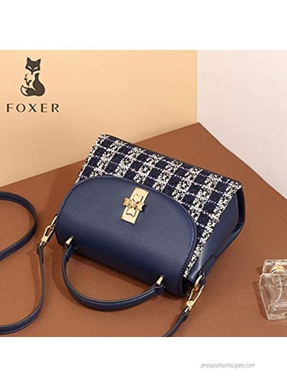 Leather Crossbody Bag for Women Genuine Leather Tweed Fabric Ladies Messenger Bags with Adjustable Shoulder Strap Women's Small Handbags Womens Mini Top-handle Bags Leather Purses and Handbags Blue