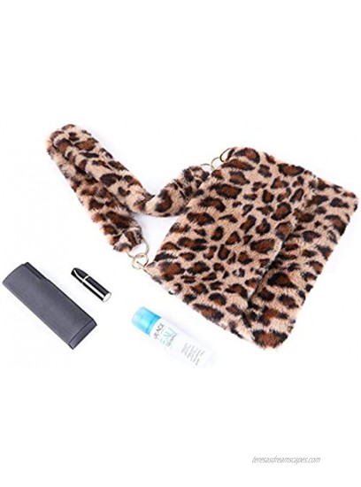 Leopard Faux Fur Flap Bag for Women Chain Strap Shourder Purse Cross-body Handbag