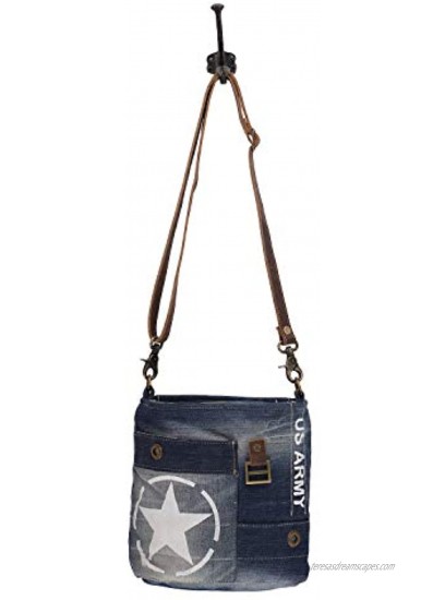 Myra Bag Star Denim Upcycled Canvas Cotton & Leather Shoulder Bag S-1627