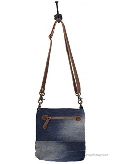 Myra Bag Star Denim Upcycled Canvas Cotton & Leather Shoulder Bag S-1627