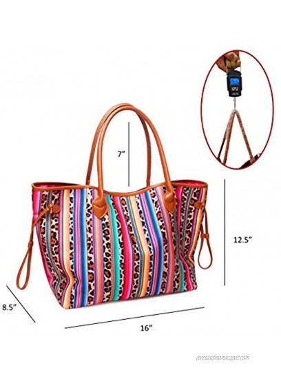 Oversized Tote Bag Red Striped Cheetah Canvas Handbag for Women with Inner Pocket Weekend Beach Tote Bags Shopping Picnic Working Dating Handbag Women Gifts