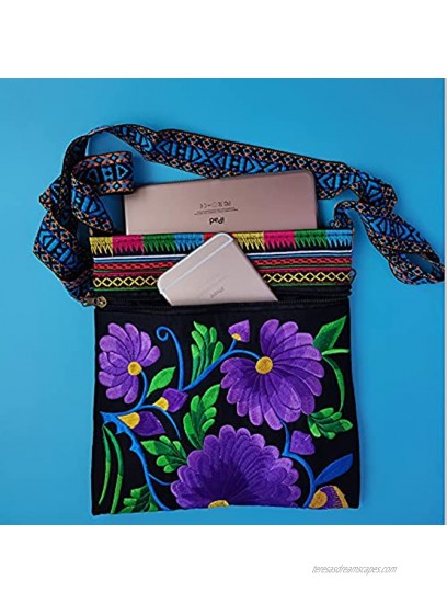 PHEVOS Crossbody Bag for women 3 Zipper Pockets Vintage Ethnic Tribal Embroidered Boho Hippie Shoulder Bag,Phone Bag