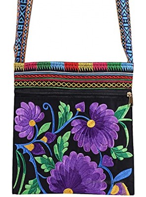 PHEVOS Crossbody Bag for women 3 Zipper Pockets Vintage Ethnic Tribal Embroidered Boho Hippie Shoulder Bag,Phone Bag