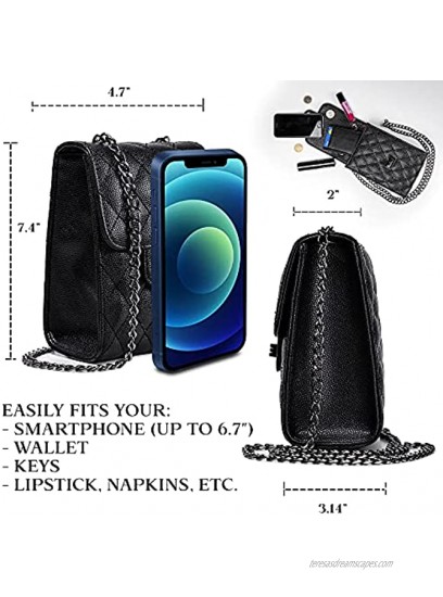 Small Black Quilted Crossbody Purse Bag For Women Vegan Leather Shoulder Bag Cell Phone Purse