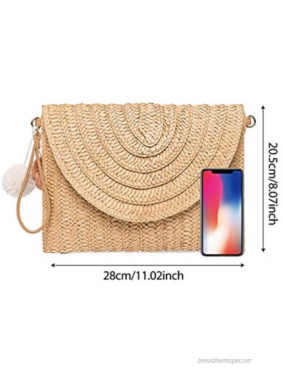Straw Shoulder Bag Kadell Straw Clutch Casual Beach Handmade Crossbody Bag for Women Envelope Purse Wallet