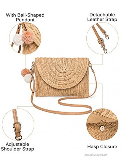 Straw Shoulder Bag Kadell Straw Clutch Casual Beach Handmade Crossbody Bag for Women Envelope Purse Wallet
