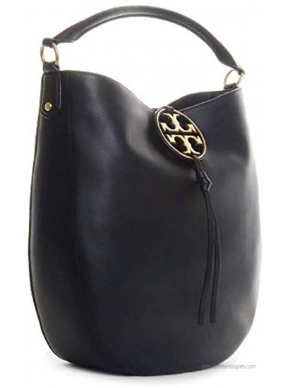 Tory Burch Womens Miller Leather Monogram Hobo Handbag