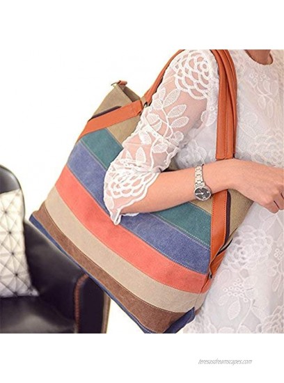 Wewo Casual Beach Shoulder Bag Large Capacity Shopping Bag Rainbow Canvas Tote Bag Fashion Crossbody Bag For Women