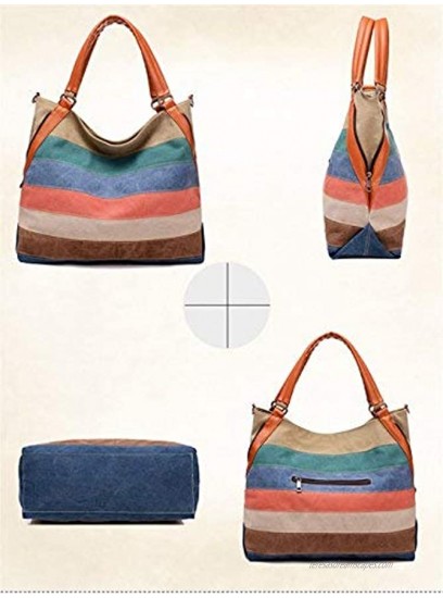 Wewo Casual Beach Shoulder Bag Large Capacity Shopping Bag Rainbow Canvas Tote Bag Fashion Crossbody Bag For Women