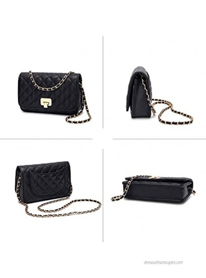 Women Black Quilted Purse Lattice Clutch Small Crossbody Shoulder Bag with Chain Strap Leather