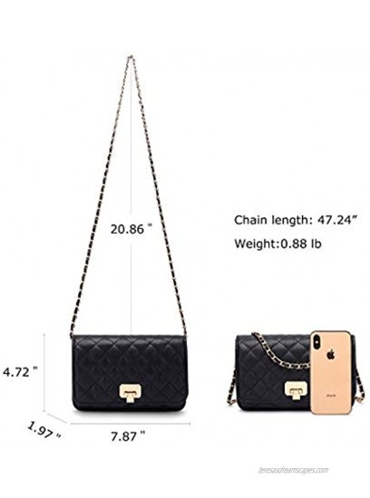 Women Black Quilted Purse Lattice Clutch Small Crossbody Shoulder Bag with Chain Strap Leather