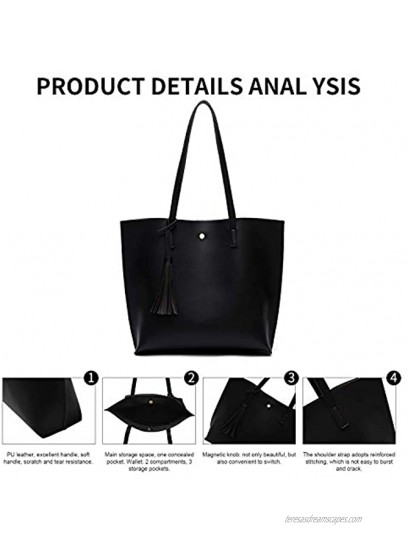 Women Purse,Soft Leather Tote Handbag,Big Capacity Tassel Shoulder Bags Wallet