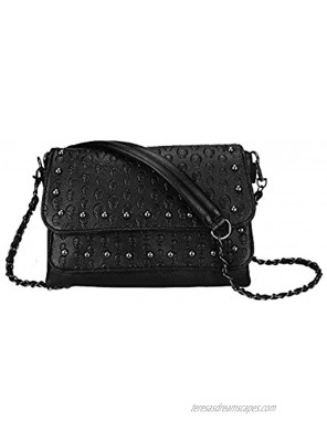 Women Skull Purse Rivet Handbags Functional Multi Pockets Black Crossbody Bag Multi Layers Shoulder bag-Sibalasi