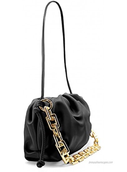 Women's Chain Link Cloud Clutch Bag | Dumpling-Shaped Pouch Purse Handbag | Ruched Chunky Chain Link Shoulder Handbags