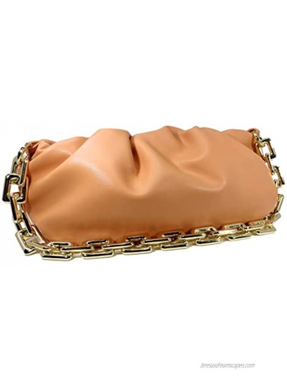 Women's Chain Pouch Bag | Cloud-Shaped Dumpling Clutch Purse | Ruched Chain Link Shoulder Handbag Peach