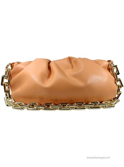 Women's Chain Pouch Bag | Cloud-Shaped Dumpling Clutch Purse | Ruched Chain Link Shoulder Handbag Peach