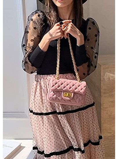Women's Quilted Shoulder Bag | Chain Link Strap Clutch Purse | Crossbody Mini Messenger Handbag