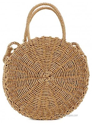 Womens Straw Bag Round Rattan Crossbody Bag Handwoven Natural Summer Beach Shoulder Bag