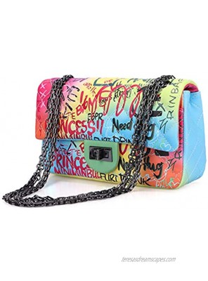 Wxnow Women Small Crossbody Handbags Graffiti Clutch Purse Leather Shoulder Bags