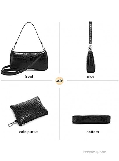 Y2k Purse Shoulder Bag Trendy Purse Retro Small Purse Mini Crocodile Shoulder Handbags for Women with Coin Purse