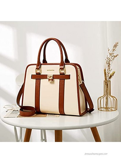BOSTANTEN Women Leather Handbags Designer Satchel Purses Two-Tone Top Handle Work Shoulder Tote Bags