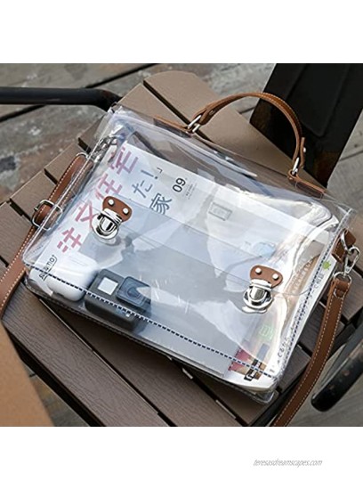 Clear PVC Backpack for Stadium Approved Multifunction Transparent Shoulder Handbag Unisex Messenger Satchel Cross Body Bag Brown