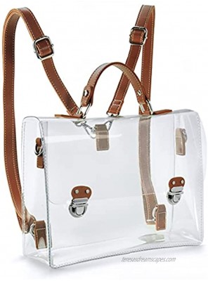 Clear PVC Backpack for Stadium Approved Multifunction Transparent Shoulder Handbag Unisex Messenger Satchel Cross Body Bag Brown