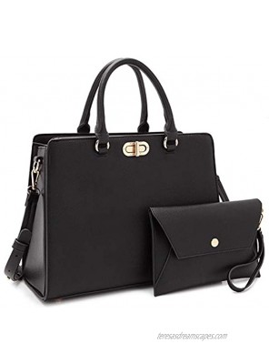Dasein Women Handbags Fashion Satchel Purses Top Handle Tote Work Bags Shoulder Bags with Matching Clutch 2pcs Set