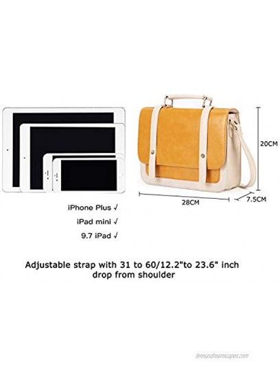 ECOSUSI Small Crossbody Bags Vintage Satchel Work Bag Vegan Leather Shoulder Bag with Detachable Bow Mustard 1 Layer