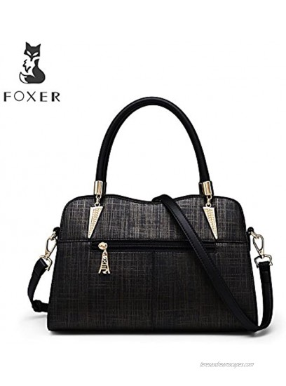 FOXER Women Leather Handbag Purse Top Handle Crossbody Bag Leather Tote Shoulder Bag