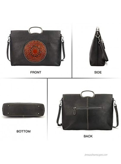 Genuine Leather Handbags for Women Organizer Crossbody Bag Large Satchel Vintage Embossing Totem Shoulder Bag