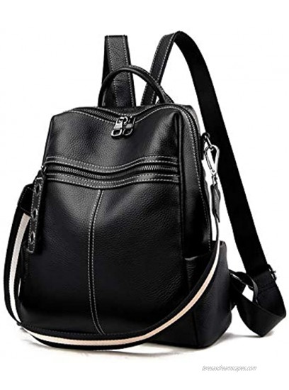 Genuine Leather Small Womens Backpack Purse for Women Black Convertible Shoulder Handbag Travel Bag Satchel Rucksack Ladies Sling Bag A Genuine Leather Black