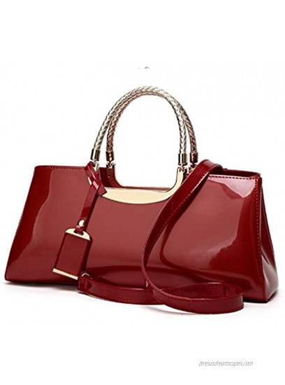 Glossy Faux Patent Leather Structured Shoulder Handbag Women Evening Party Satchel