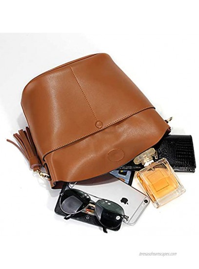 Heshe Womens Leather Crossbody Bag Shoulder Handbags Designer Bucket Purses
