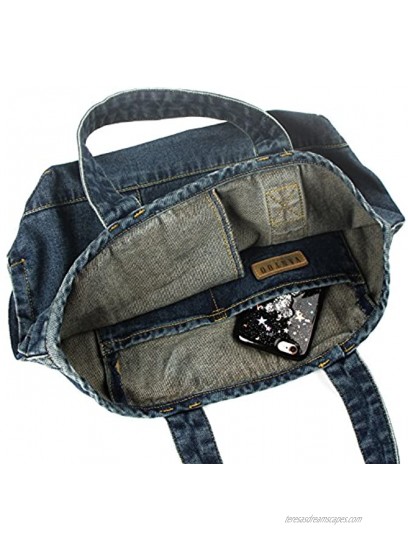 VANTOO Women Denim Tote Bag Large Capacity Top Handle Satchel Shoulder Handbags Purse with Zipper and Pockets