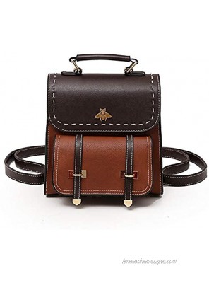 Women Small Fashion Backpack Retro Mini Daypack Casual Satchel Purse Contrast Color Design Brown