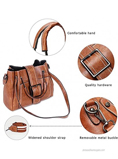 Women Small Leather Satchel Handbags Tote Top-handle Shoulder Bag Multi-pocket Messenger Bag for Ladies