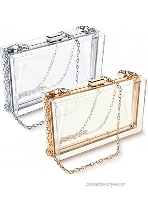 2 Pieces Transparent Acrylic Shoulder Bag Women Clear Clutch Purse Clear Crossbody Evening Clutch with Removable Gold Silver Chain Strap
